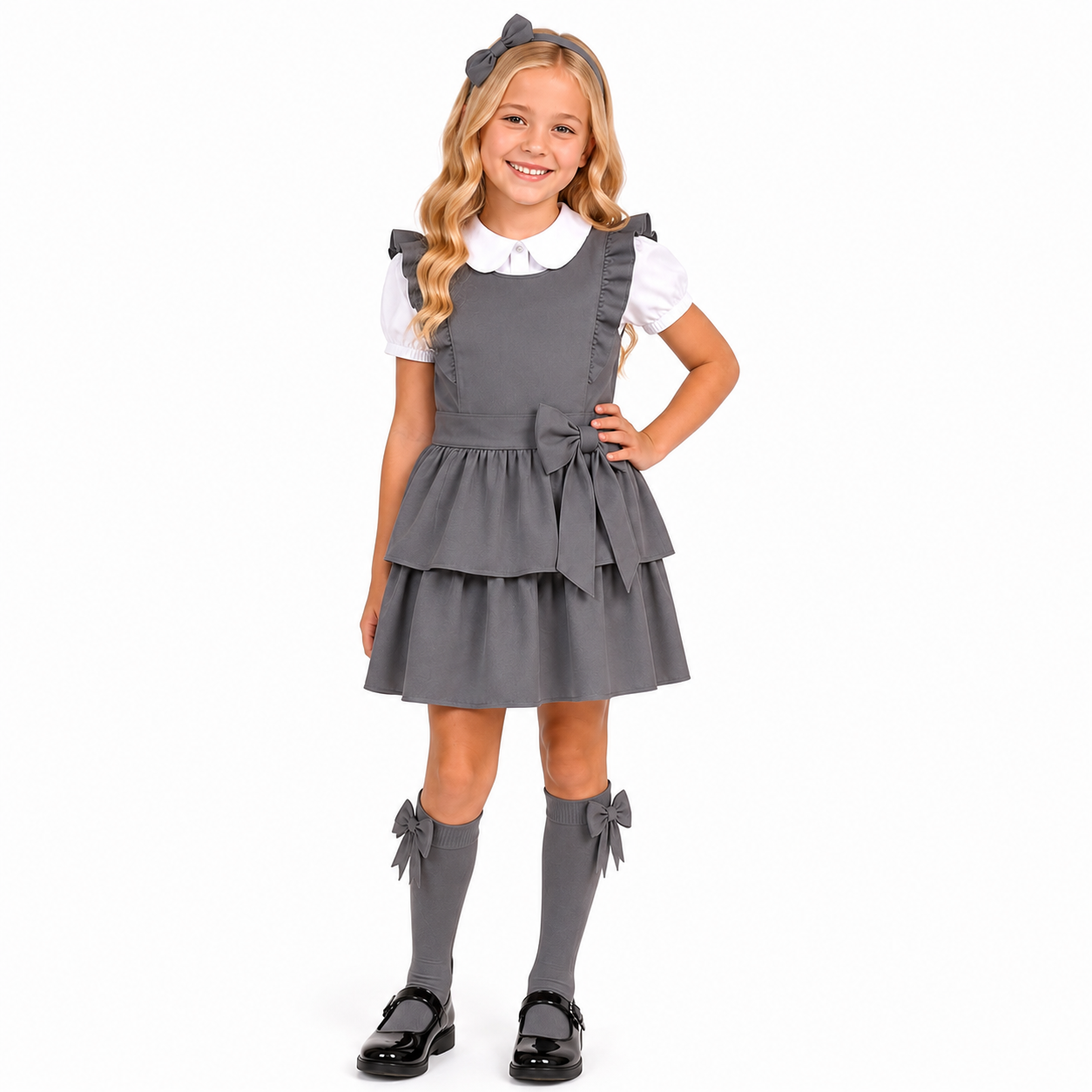 Grey School Side Bow Shirt And Dress