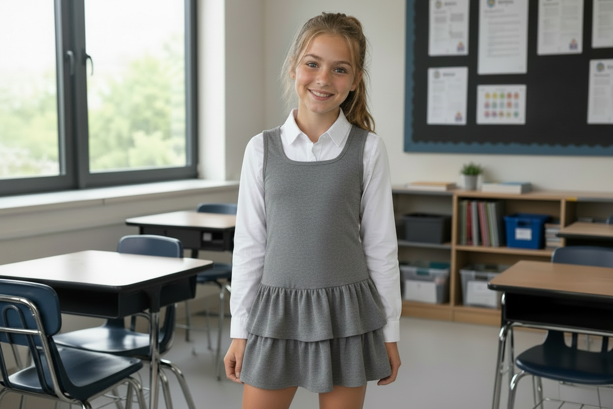Grey School Ruffle Stretch Dress