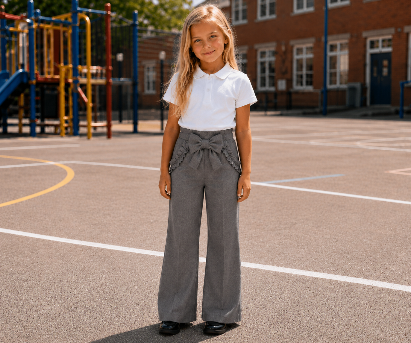 Grey Jersey School Bow Trousers