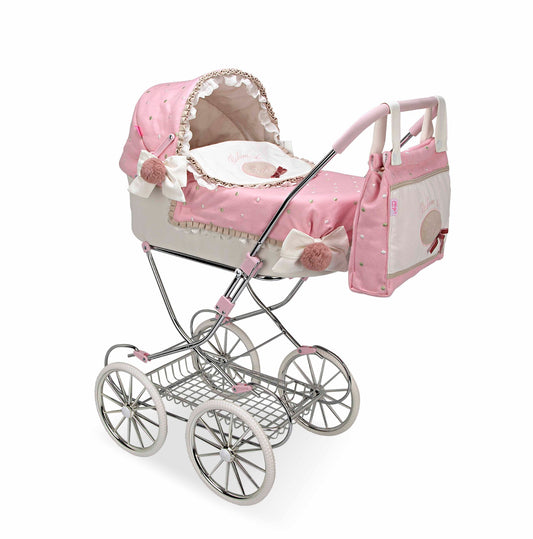 40820 Arias Pink & Ivory Frill Paris Tall Pram 2x1 (over 5's to age 10)