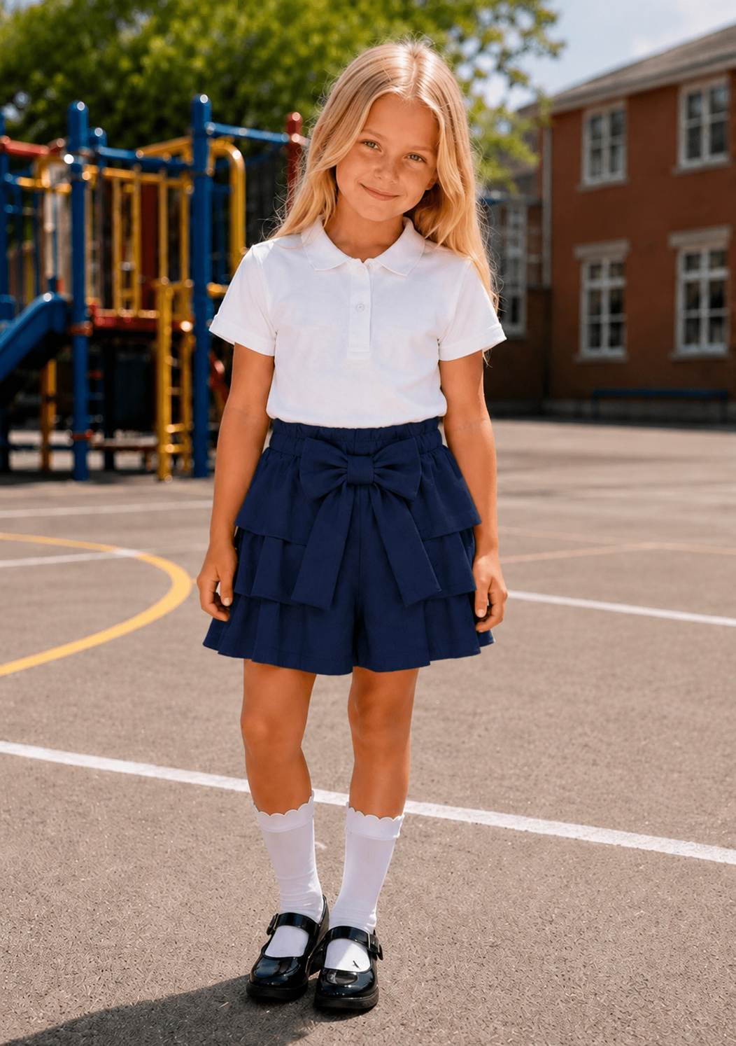 Navy Jersey School Bow Shorts