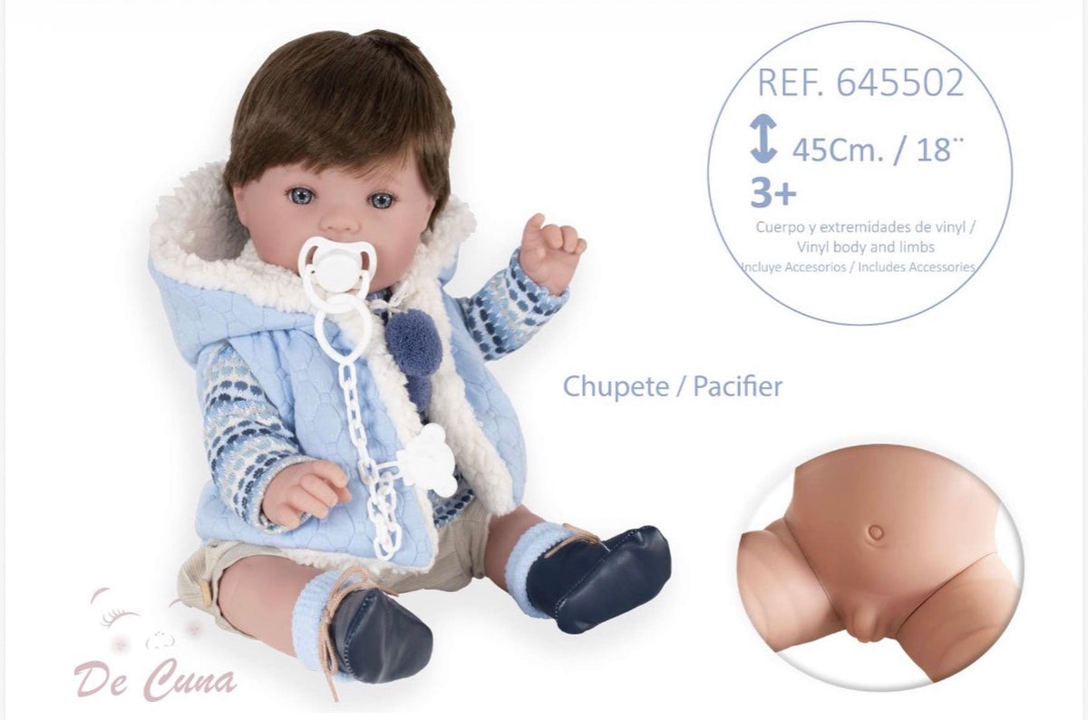 645502 Blue Spanish Outfit Silicone Vinyl Doll 45CM