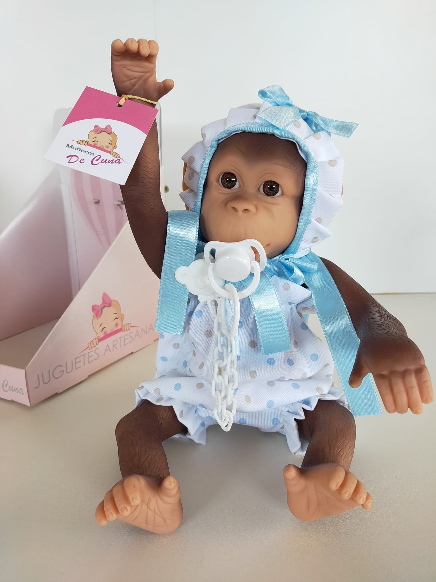 36301 Gordo Monkey Pale Blue Polka Dot Romper