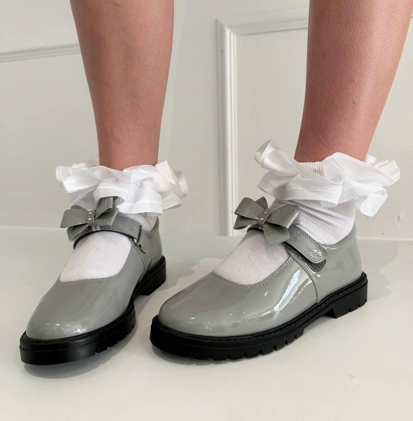 6258 Light Grey School Shoe - Chunky