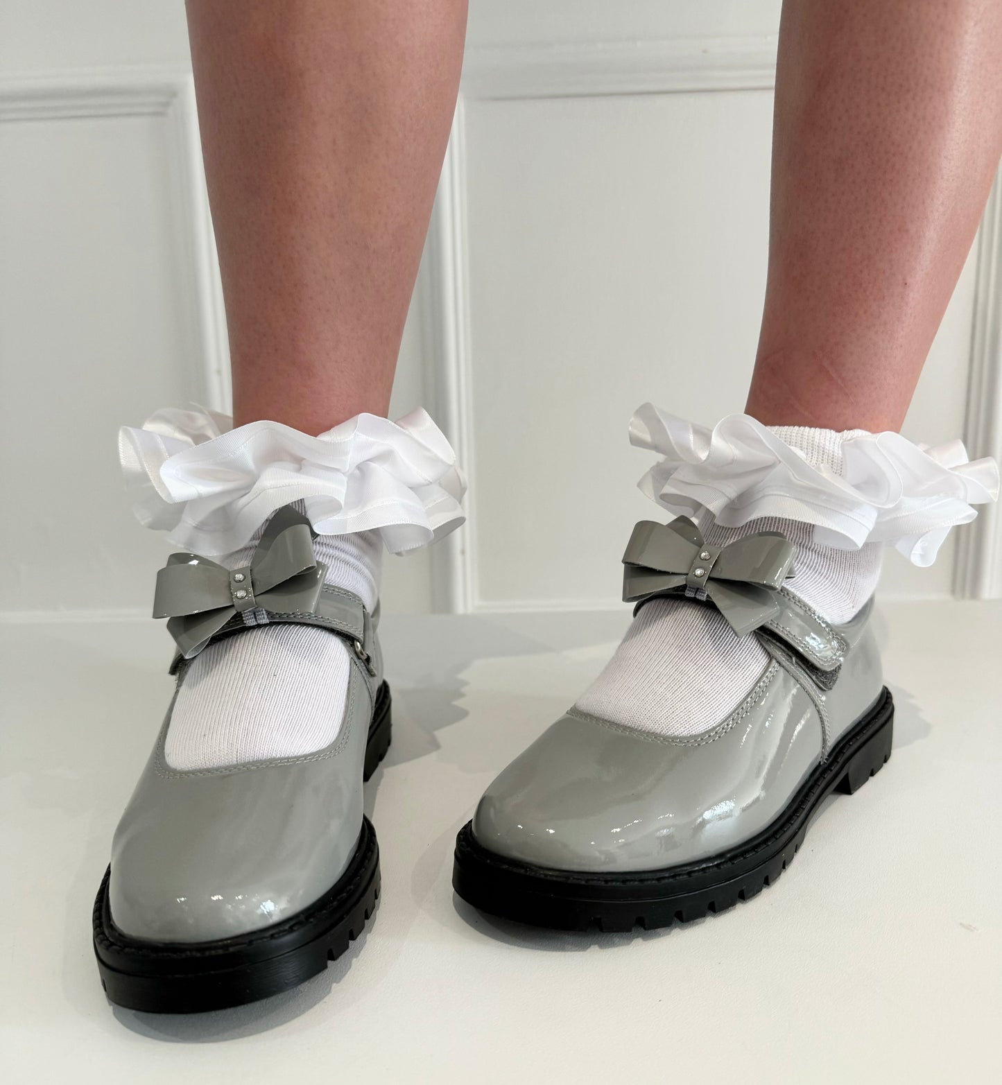 6258 Light Grey School Shoe - Chunky