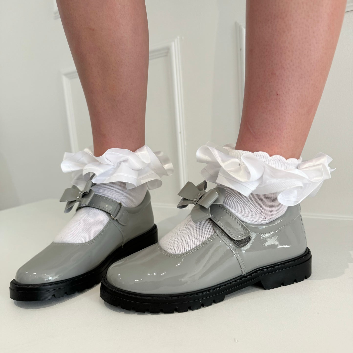 6258 Light Grey School Shoe - Chunky