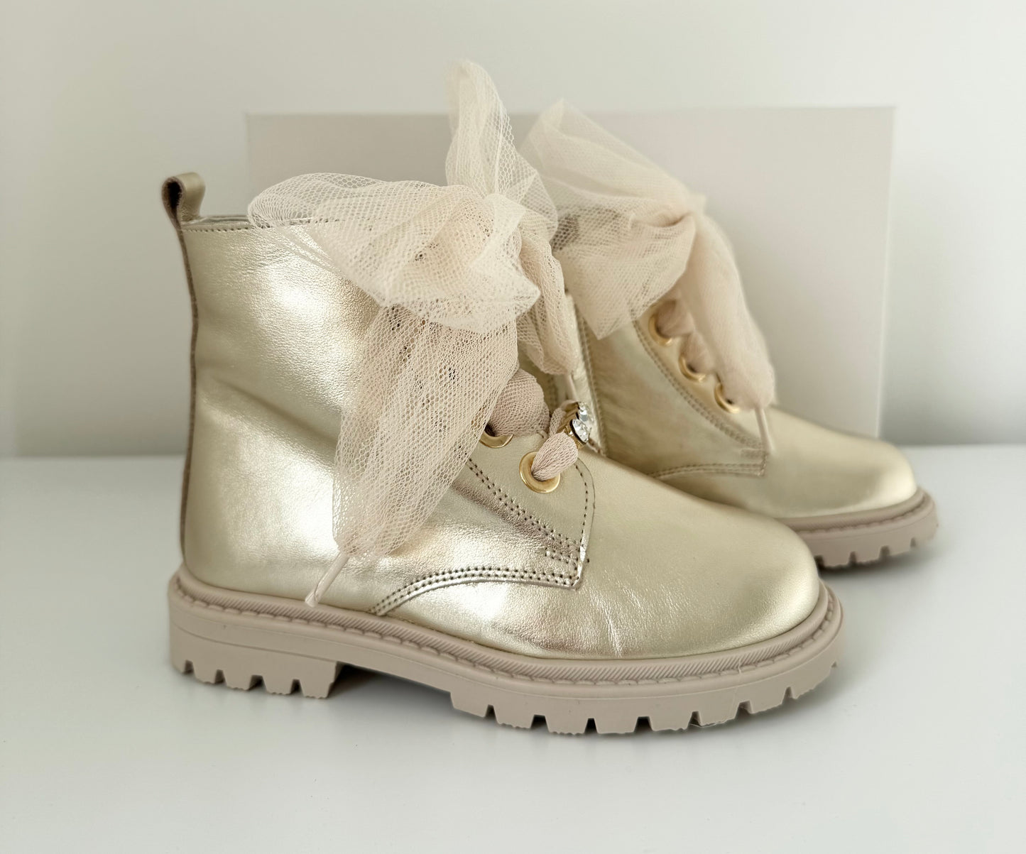 Gold Tulle Bow Boot By Andanines