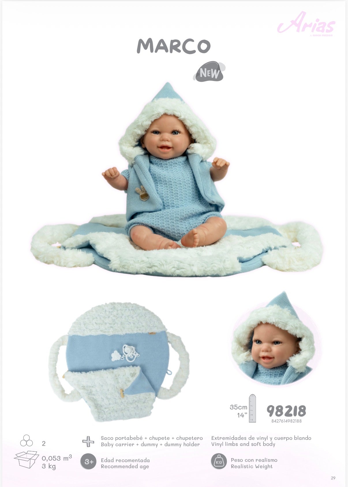 Arias Marco Blue Boy Reborn Doll 35cm