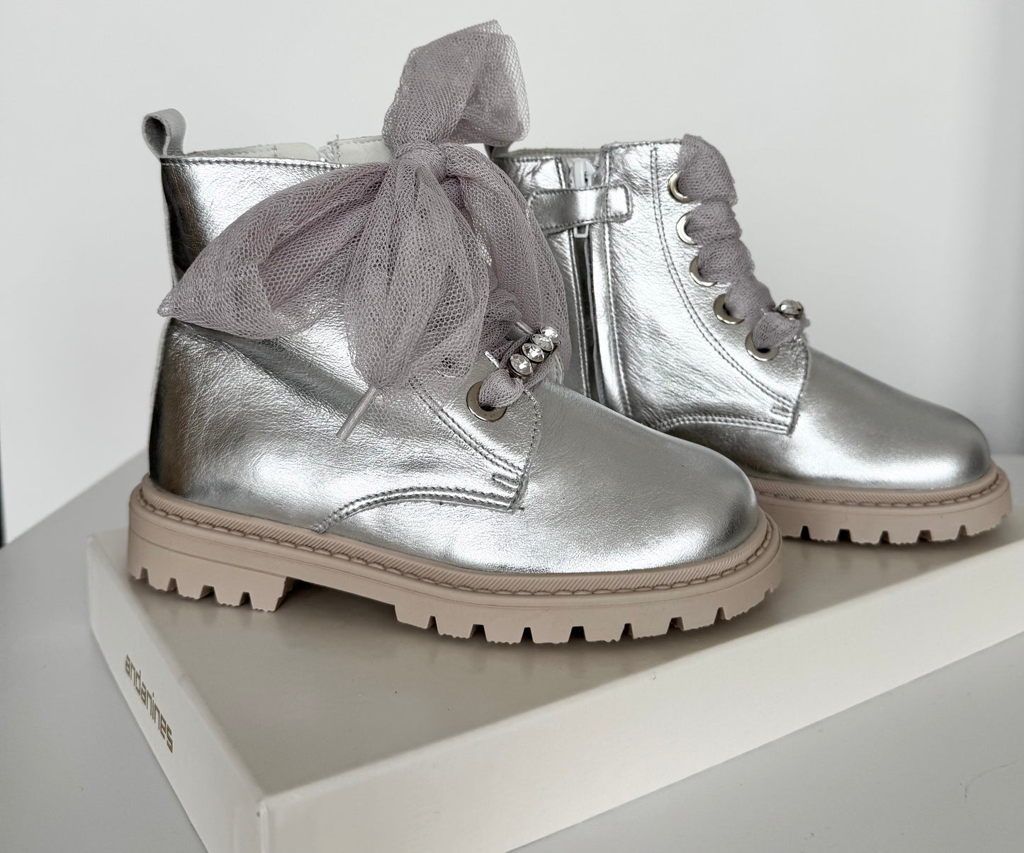 Silver Tulle Bow Boot By Andanines