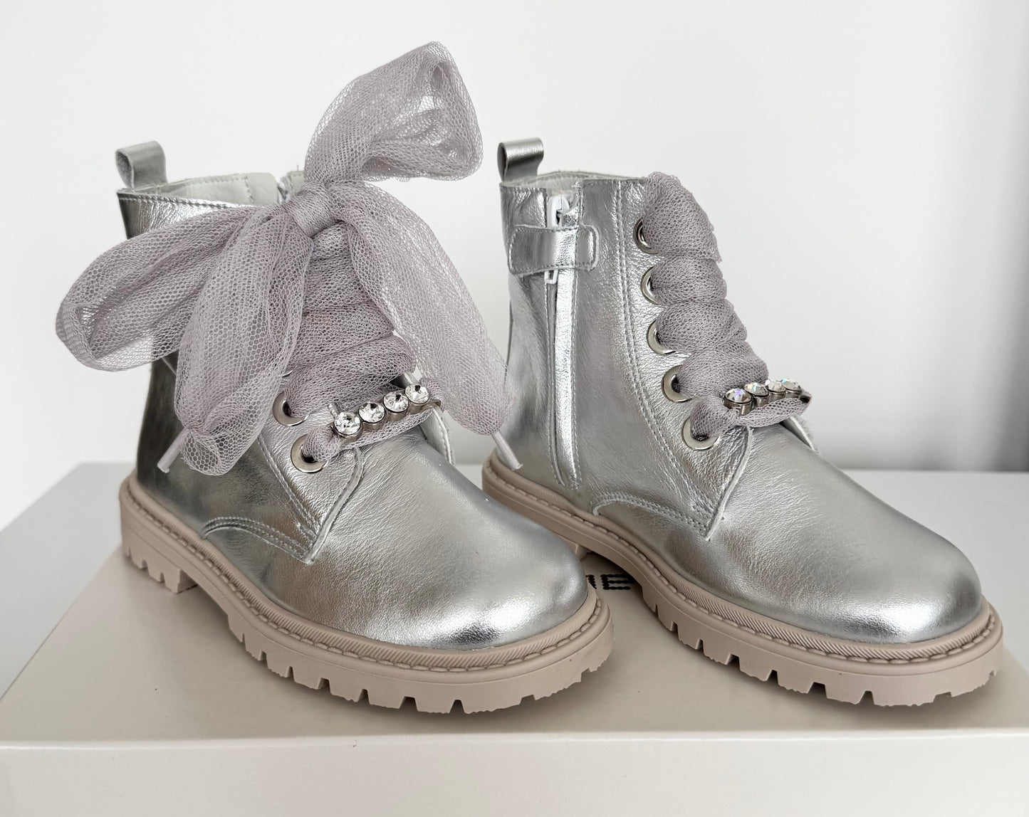 Silver Tulle Bow Boot By Andanines