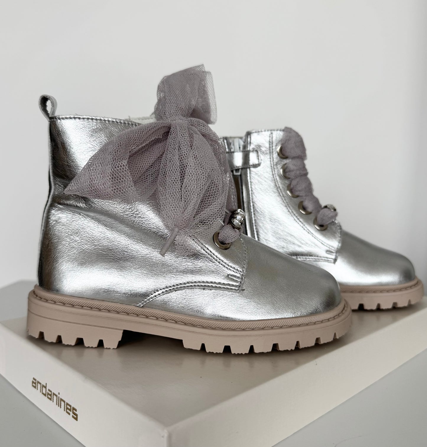 Silver Tulle Bow Boot By Andanines