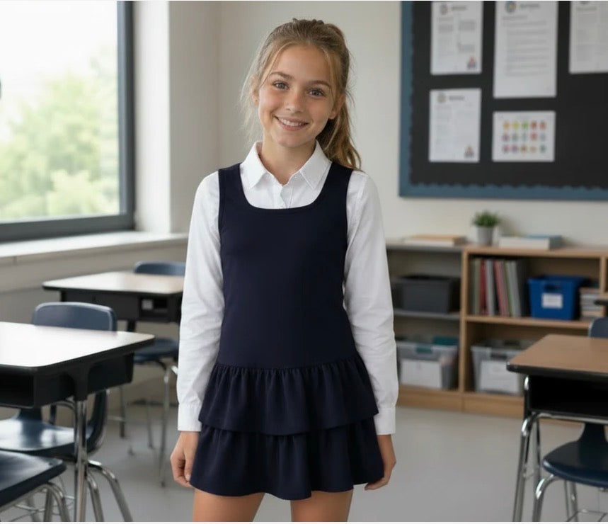 Navy School Ruffle Stretch Dress
