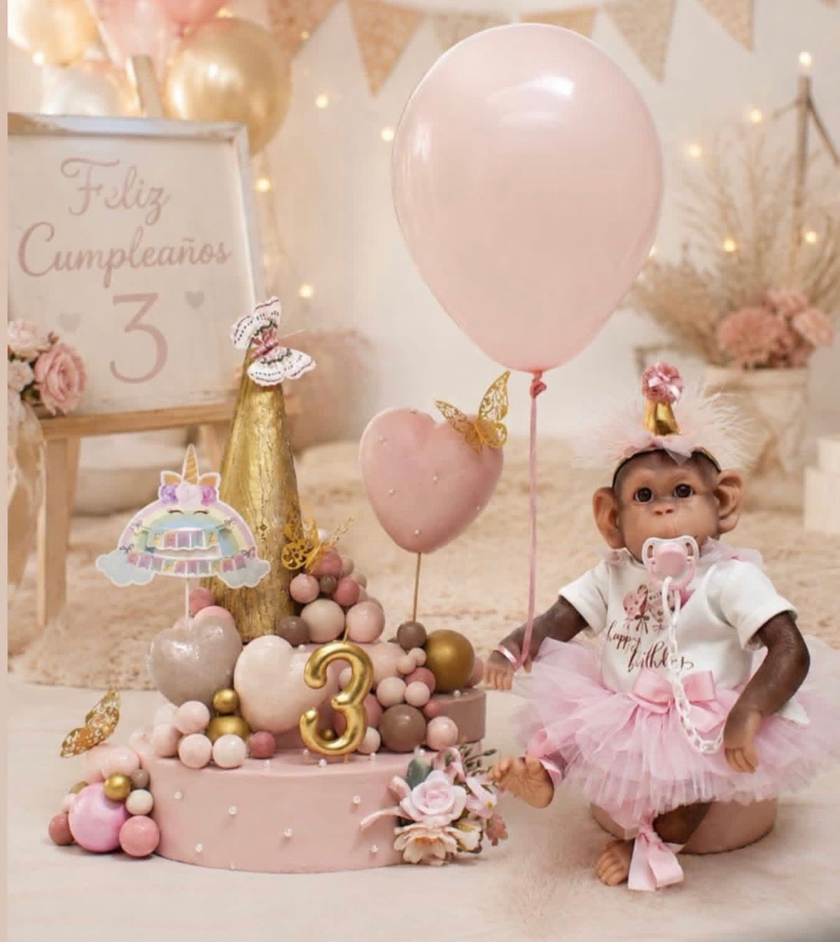 Birthday Reborn Silicone Vinyl Monkey Doll