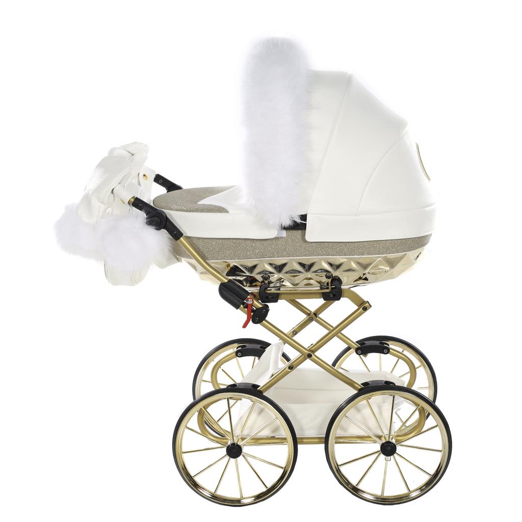 WHITE HANDCRAFT GLITTER DOLL'S PRAM