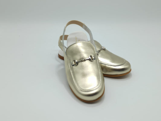 6306 Gold Horsebit Open Sling Back Shoes