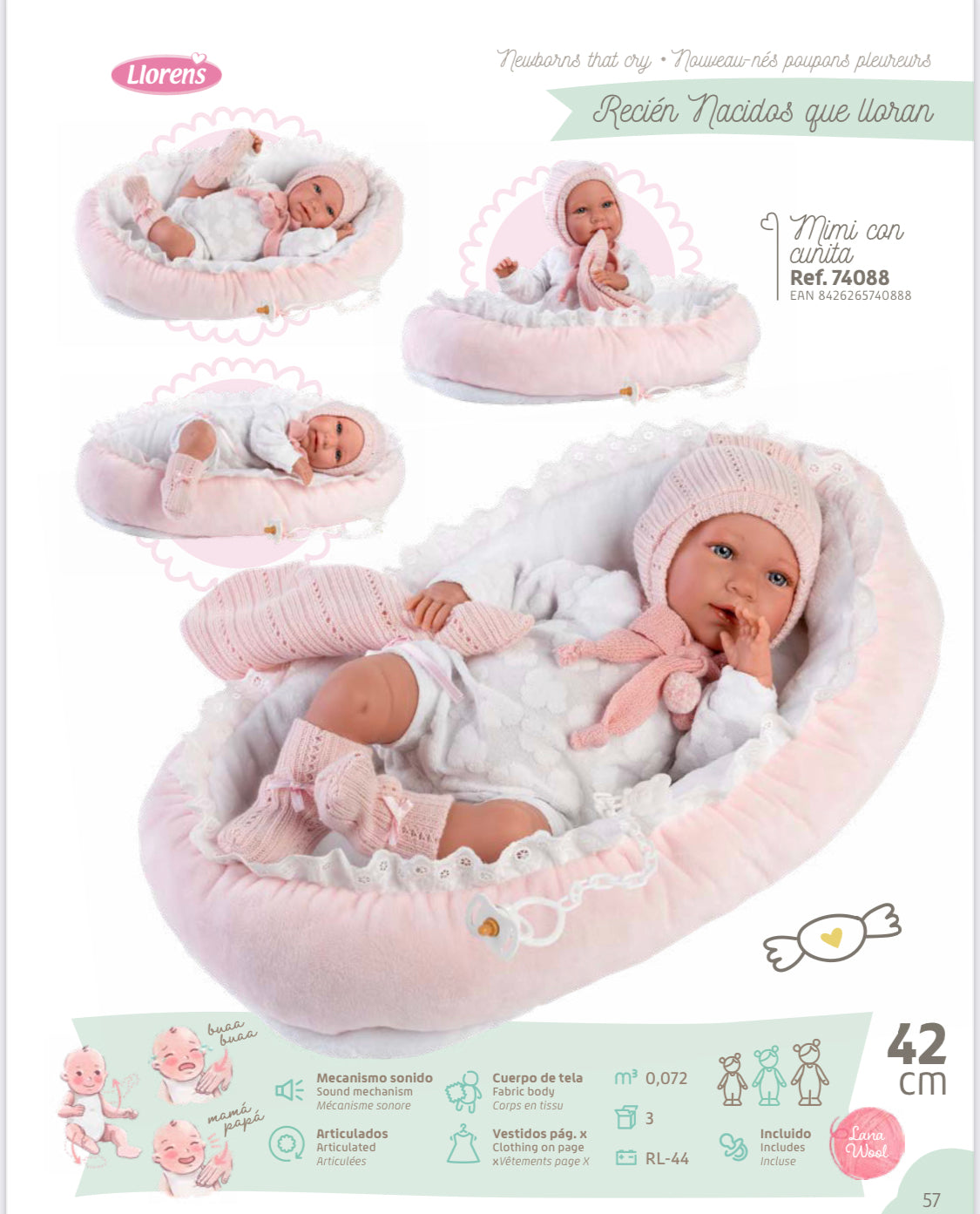 74088 Llorens Girl in Moses Basket Doll 42cm - Fallons Toys&Shoes - Llorens