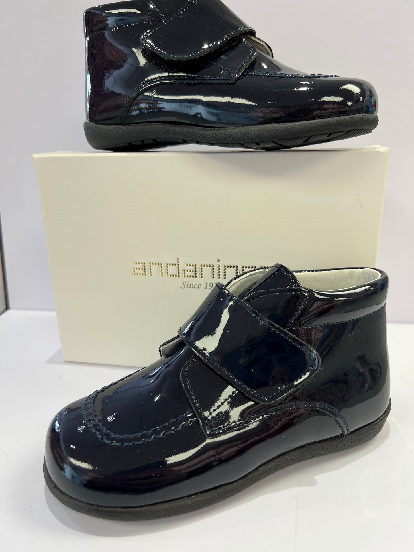 172833 Navy Patent Velcro Boot by Andanines