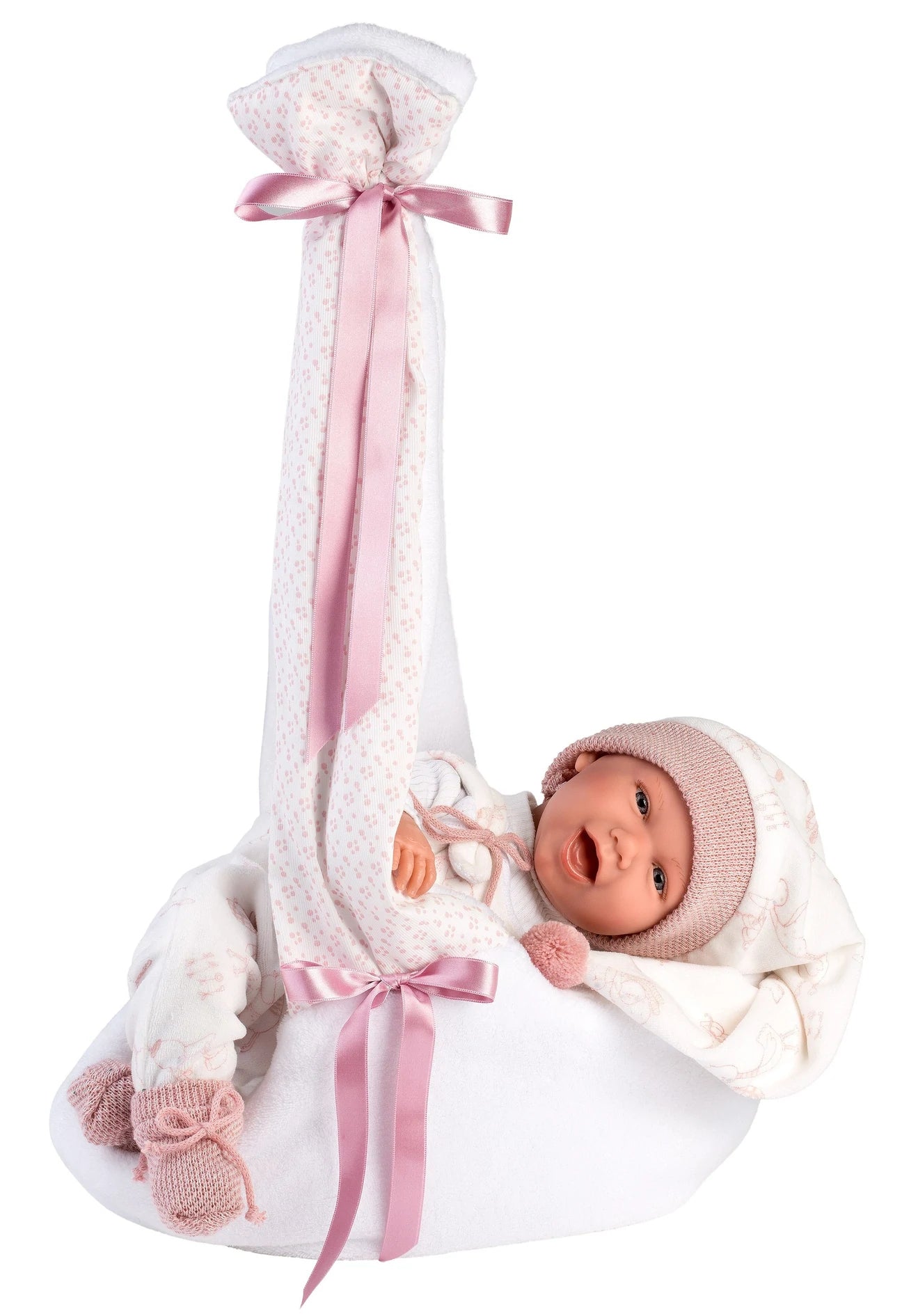 74006 Laughing Llorens Girl Swollow Carrier Doll 42cm