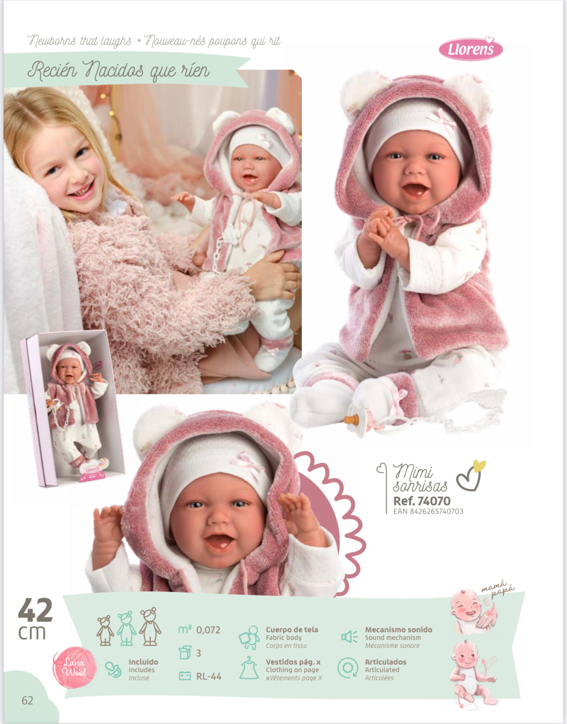 74070 Llorens Girl With Bunny Gilet Doll 42cm - Fallons Toys&Shoes - Llorens