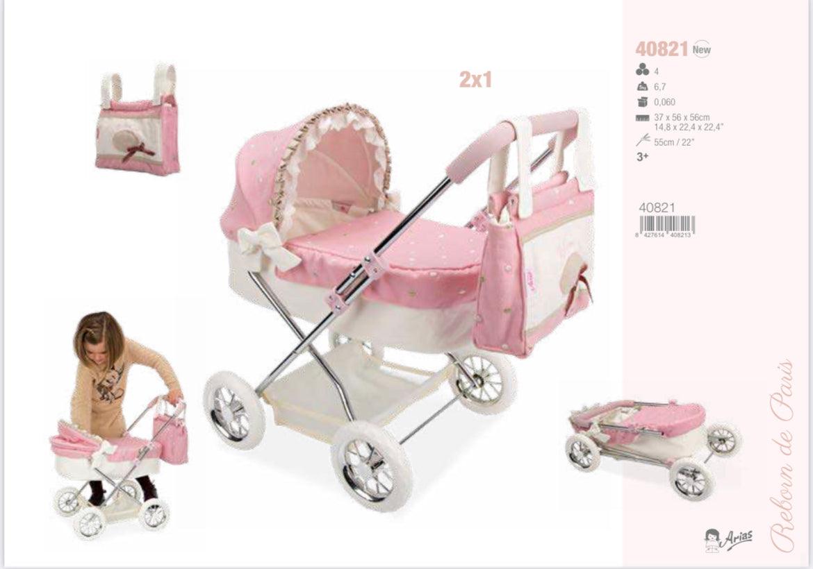 40821 Arias Pink Frill Pram 2x1 (under 3's) - Fallons Kids