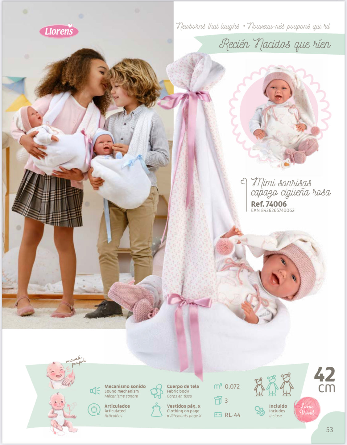 74006 Llorens Girl Swollow Carrier Doll 42cm - Fallons Toys&Shoes - Llorens