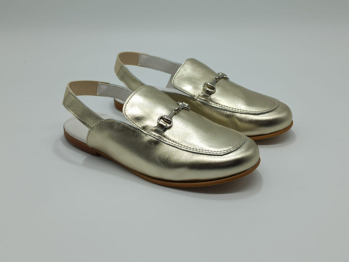 6306 Gold Horsebit Open Sling Back Shoes