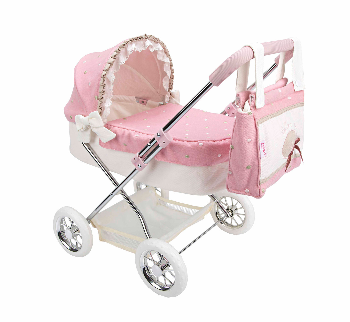 40821 Arias Pink & Ivory Frill Pram 2x1 (Age 3 & under)