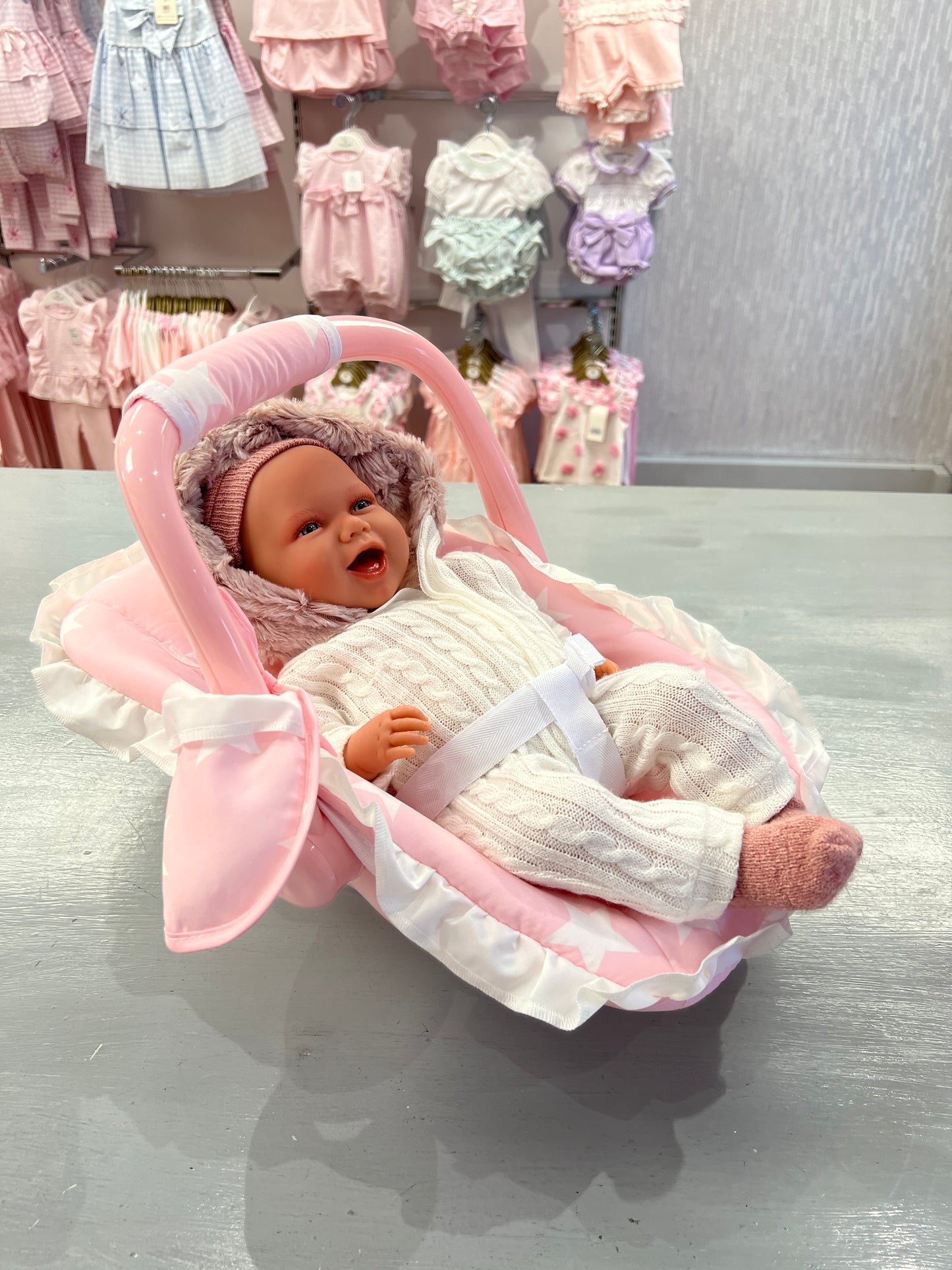 La Nina Carlota Pink & White Star Print Dolls Car Seat