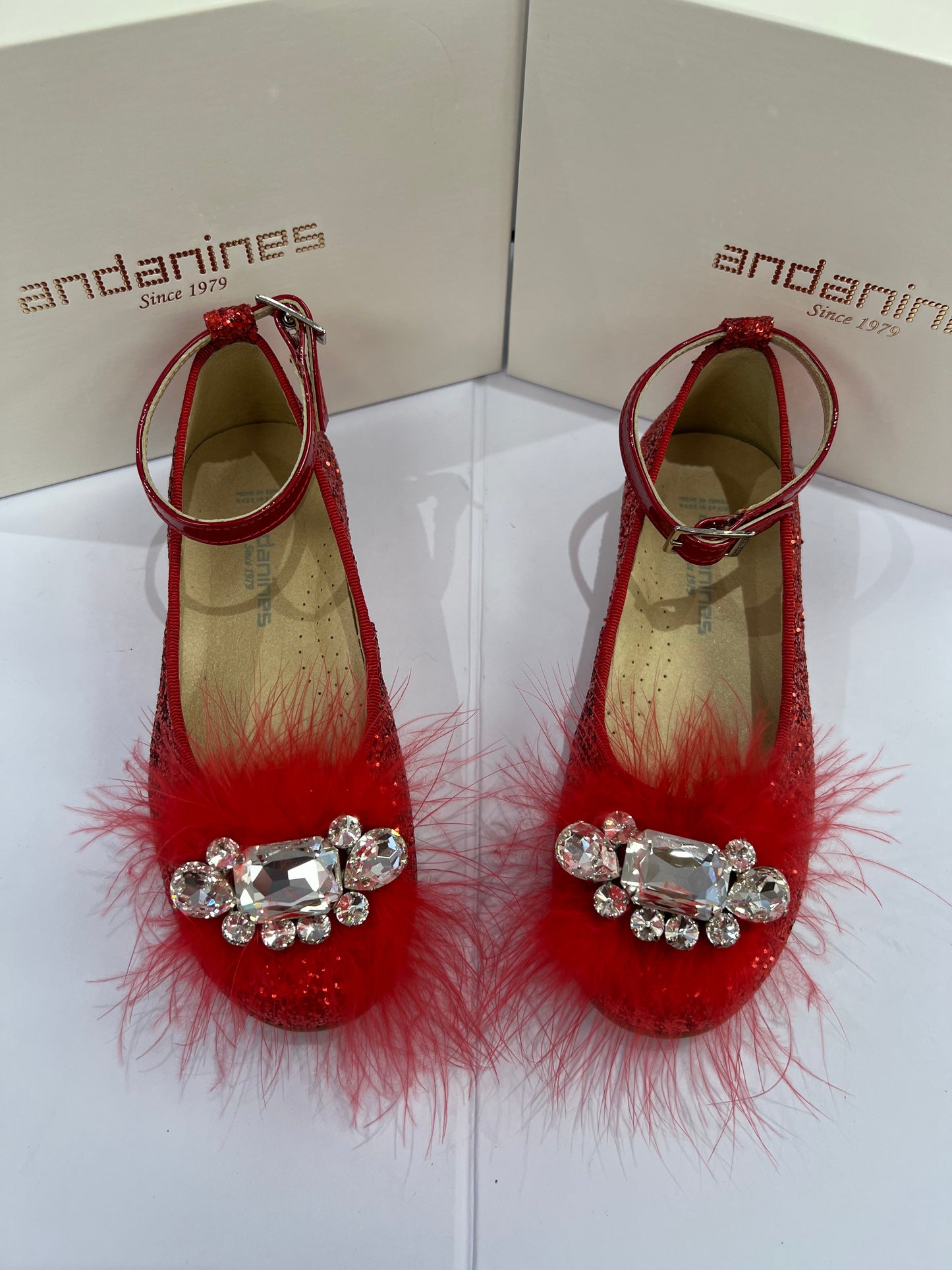 181415 Andanines Red Feather Jewel Shoe