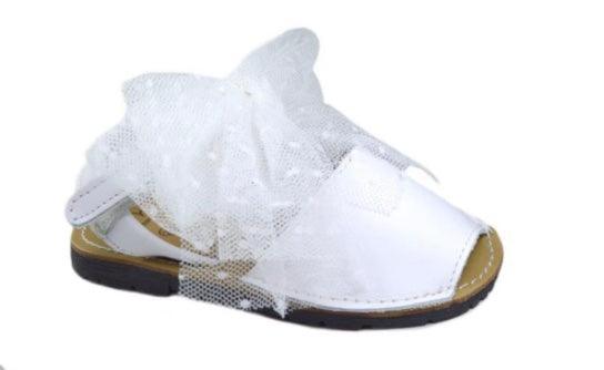 17403 White Tulle Polka Dot Bow Sandals - Fallons Toys&Shoes - TNY