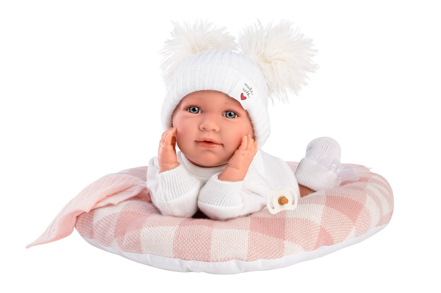 74034 Pink Check Bed Moon Llorens Crying Doll 42cm