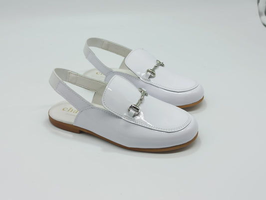 6306 White Horsebit Open Sling  Back Shoes