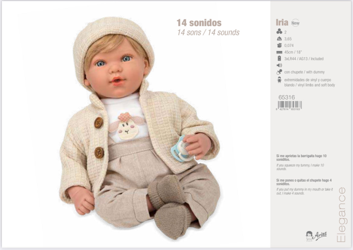 65316 Iria Cream Crying (14 Sounds) 45cm Doll by Arias