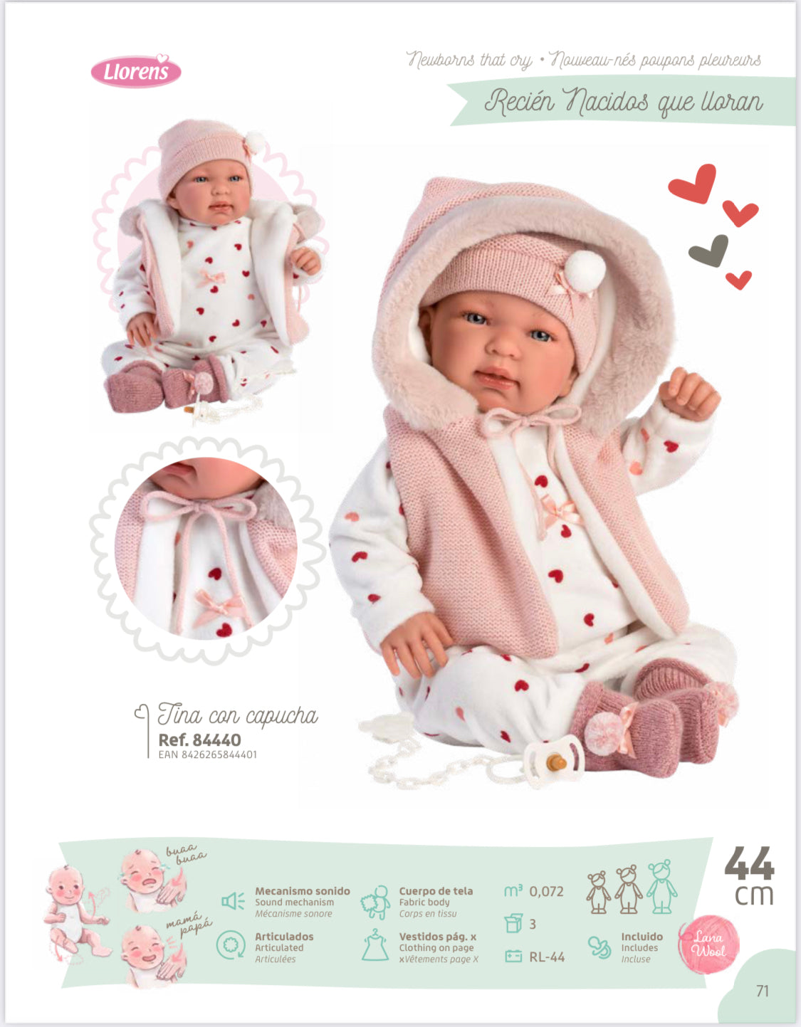 84440 Llorens Girl Winter Gilet Doll 44cm - Fallons Toys&Shoes - Llorens