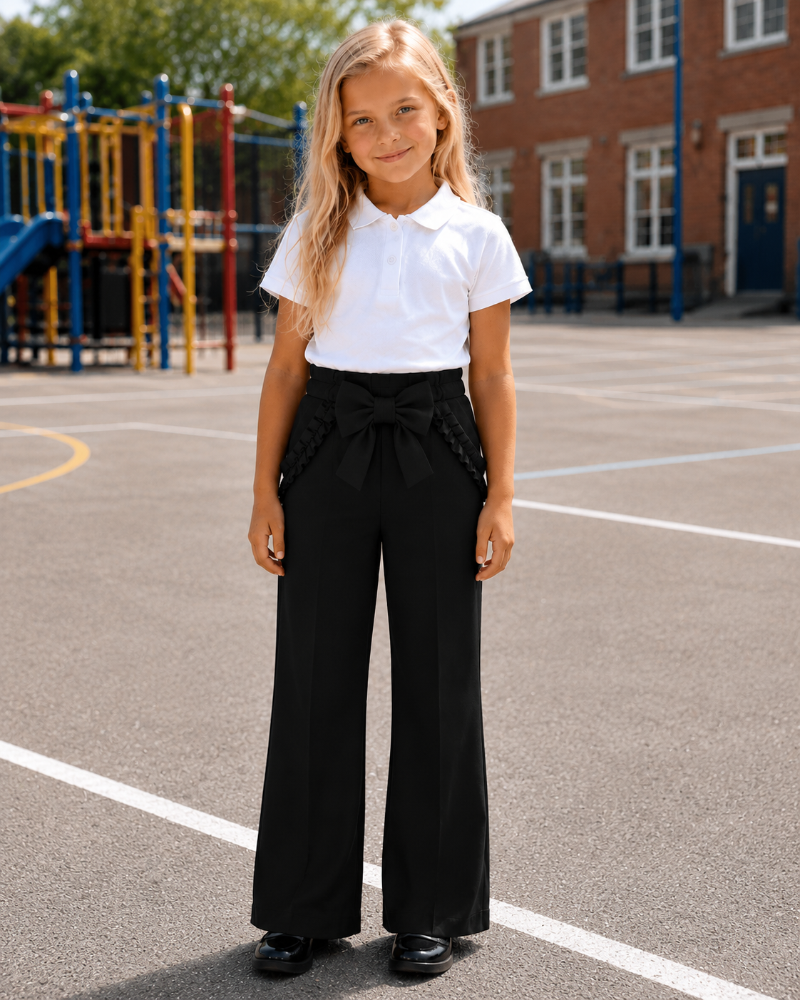 Black Jersey School Bow Trousers