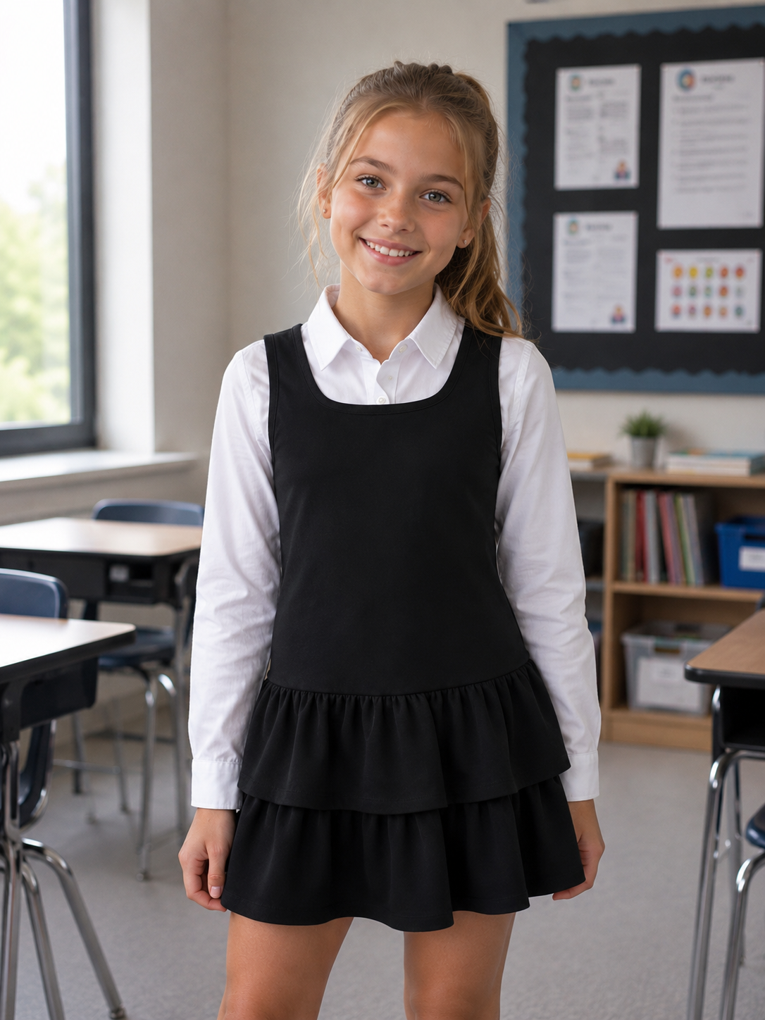Black School Ruffle Stretch Dress