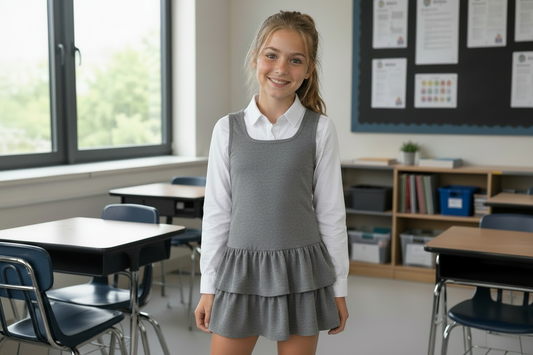 Grey School Ruffle Stretch Dress