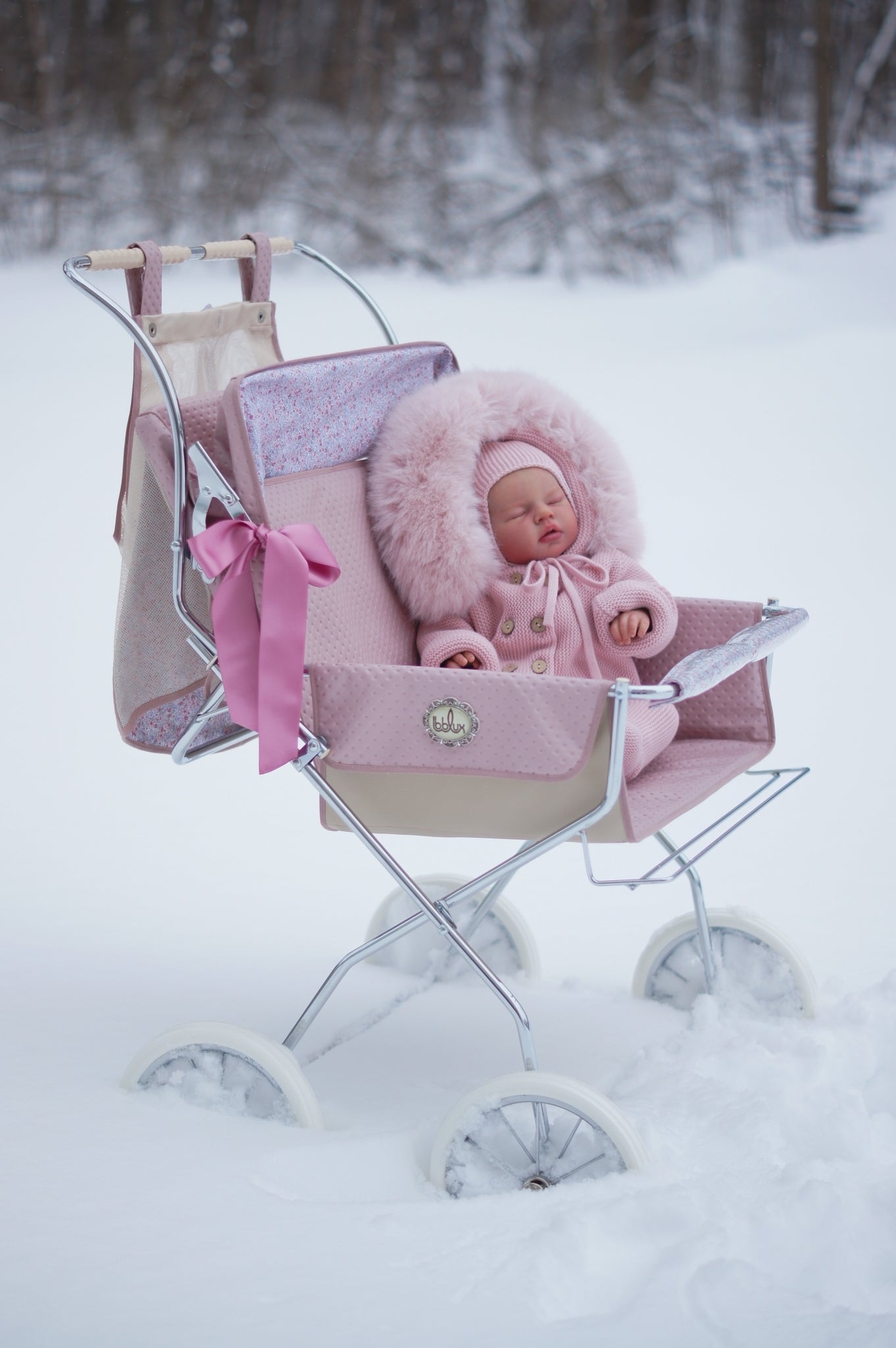 2330 Pink Reborn Vintage Twin Pushchair by Bebelux.