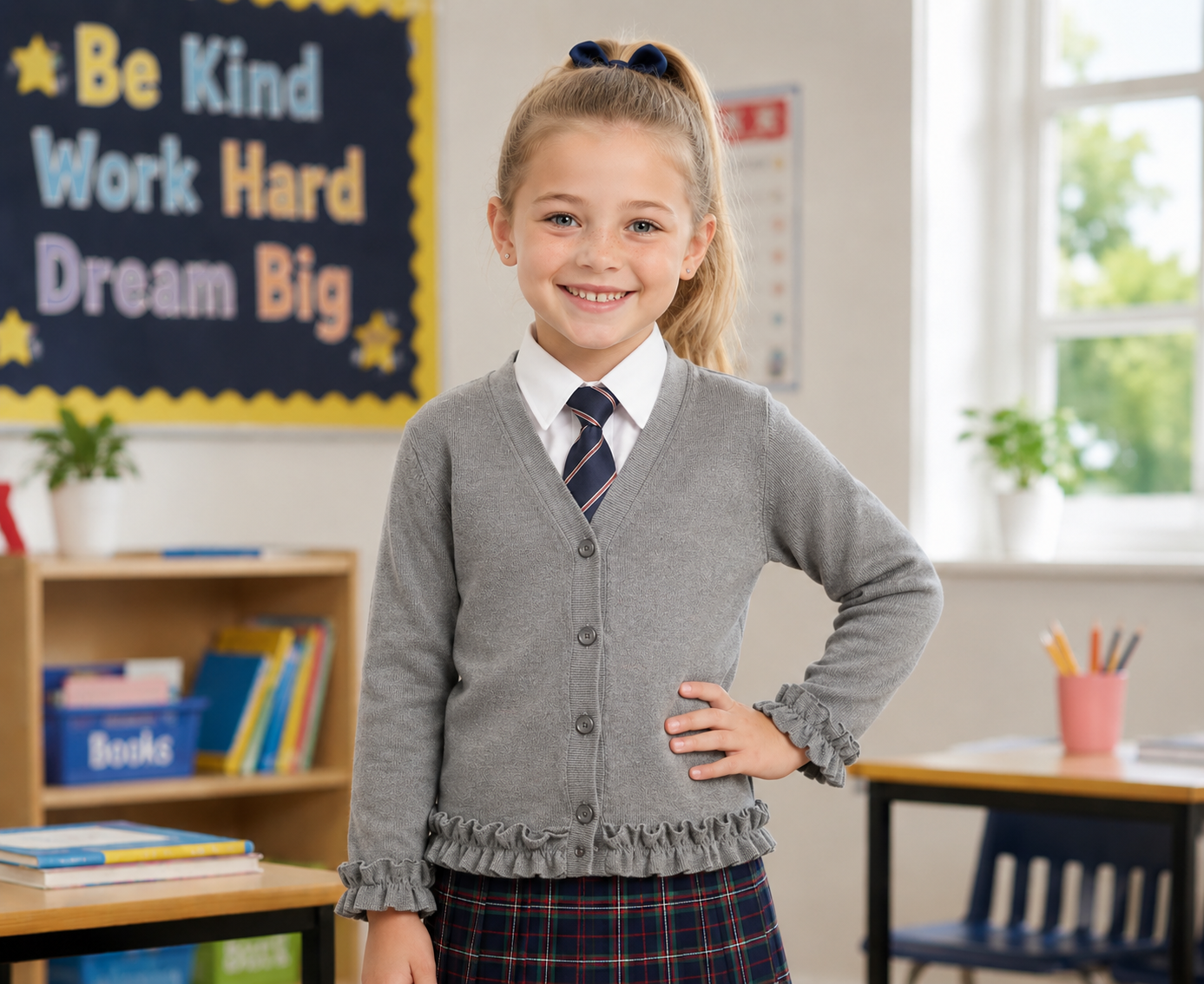 Grey School Frill Cardigan