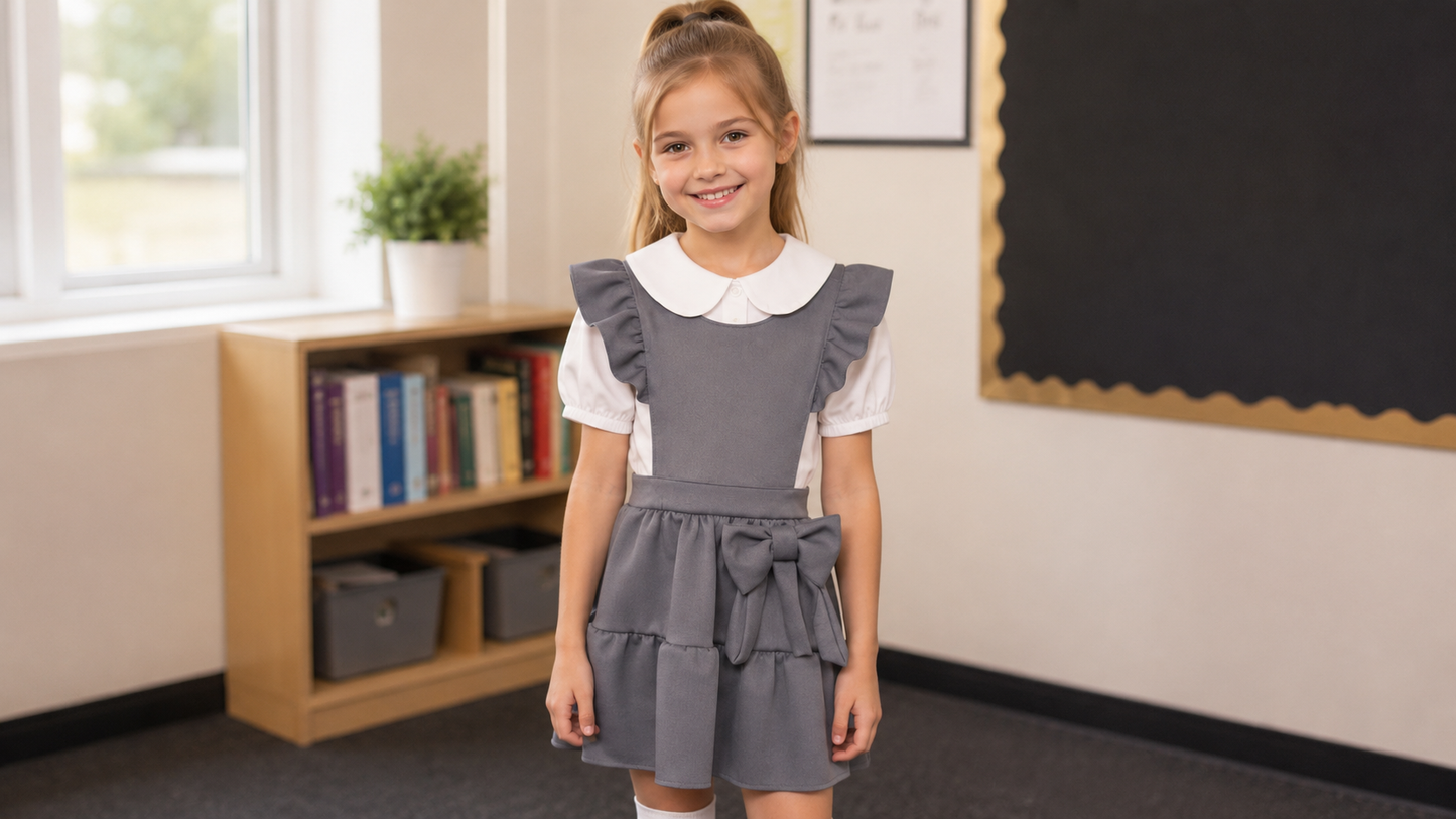 Grey School Side Bow Shirt And Dress