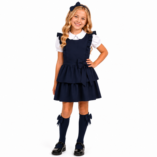 Navy School Side Bow Shirt And Dress