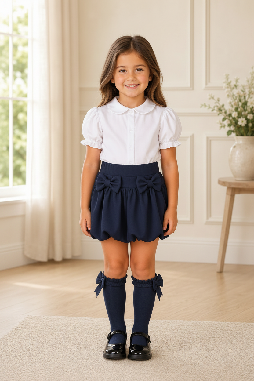 Navy School Puff Ball Shorts