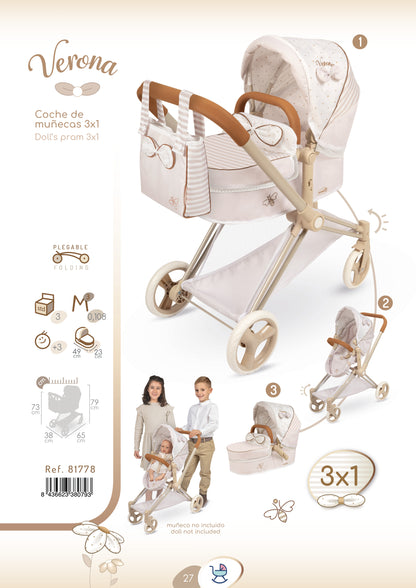 81778 3x1 Doll Pram, Stroller & Cot - Verona Collection