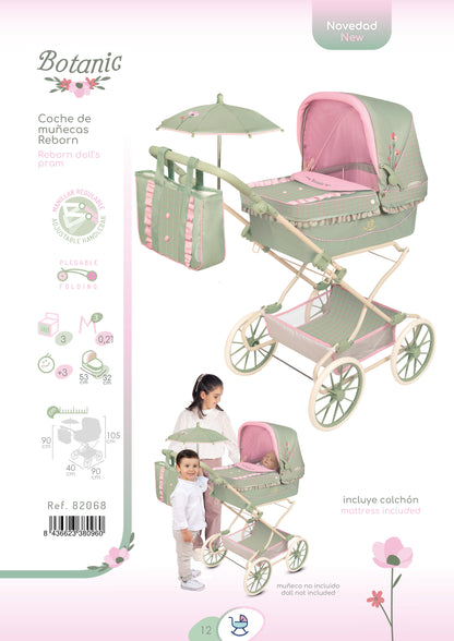 82068 Reborn Doll Pram 90cm - Botanic Collection (age 5 and over)