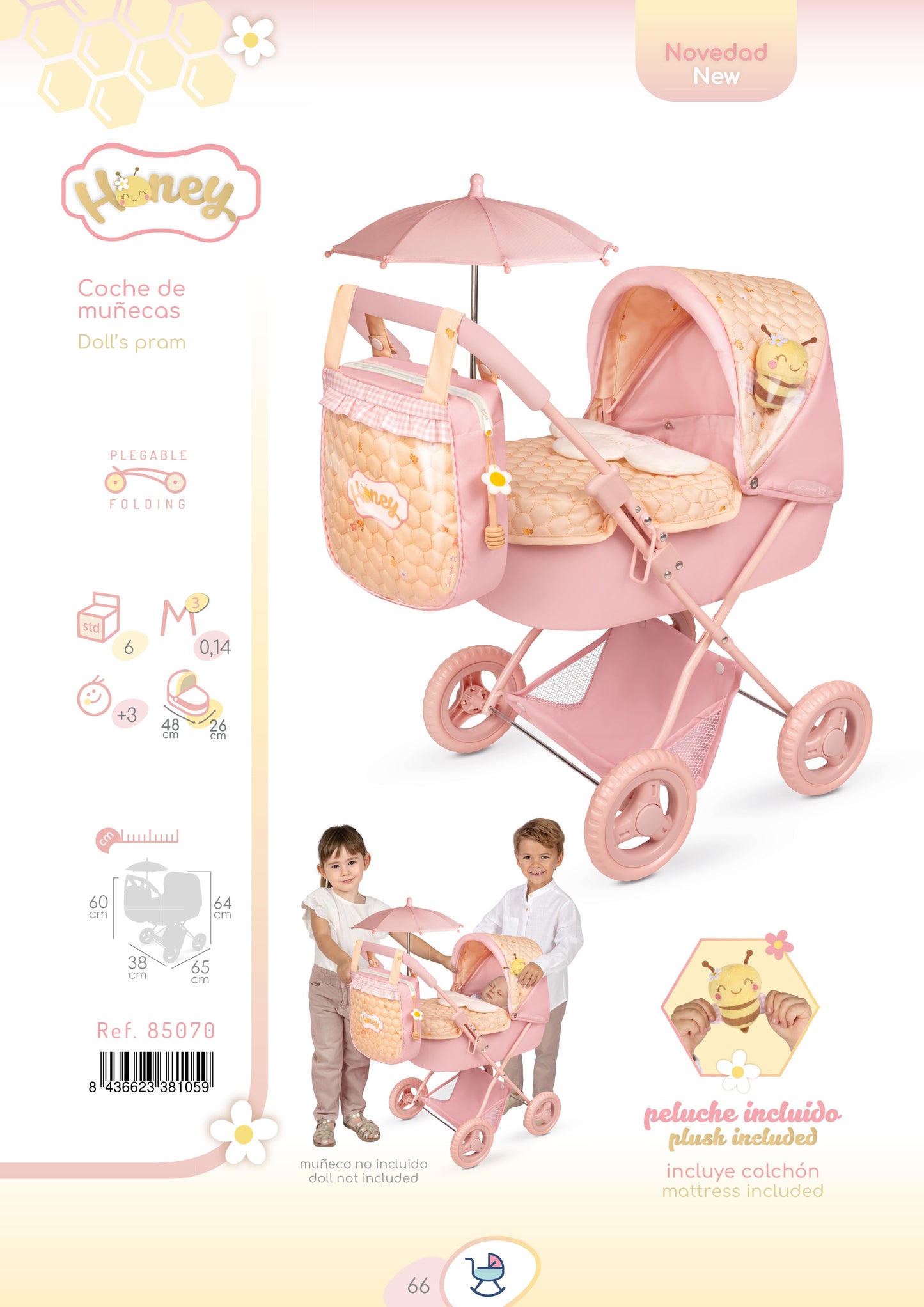 85070 Doll Pram with Parasol - Honey Collection (Under 5 years)