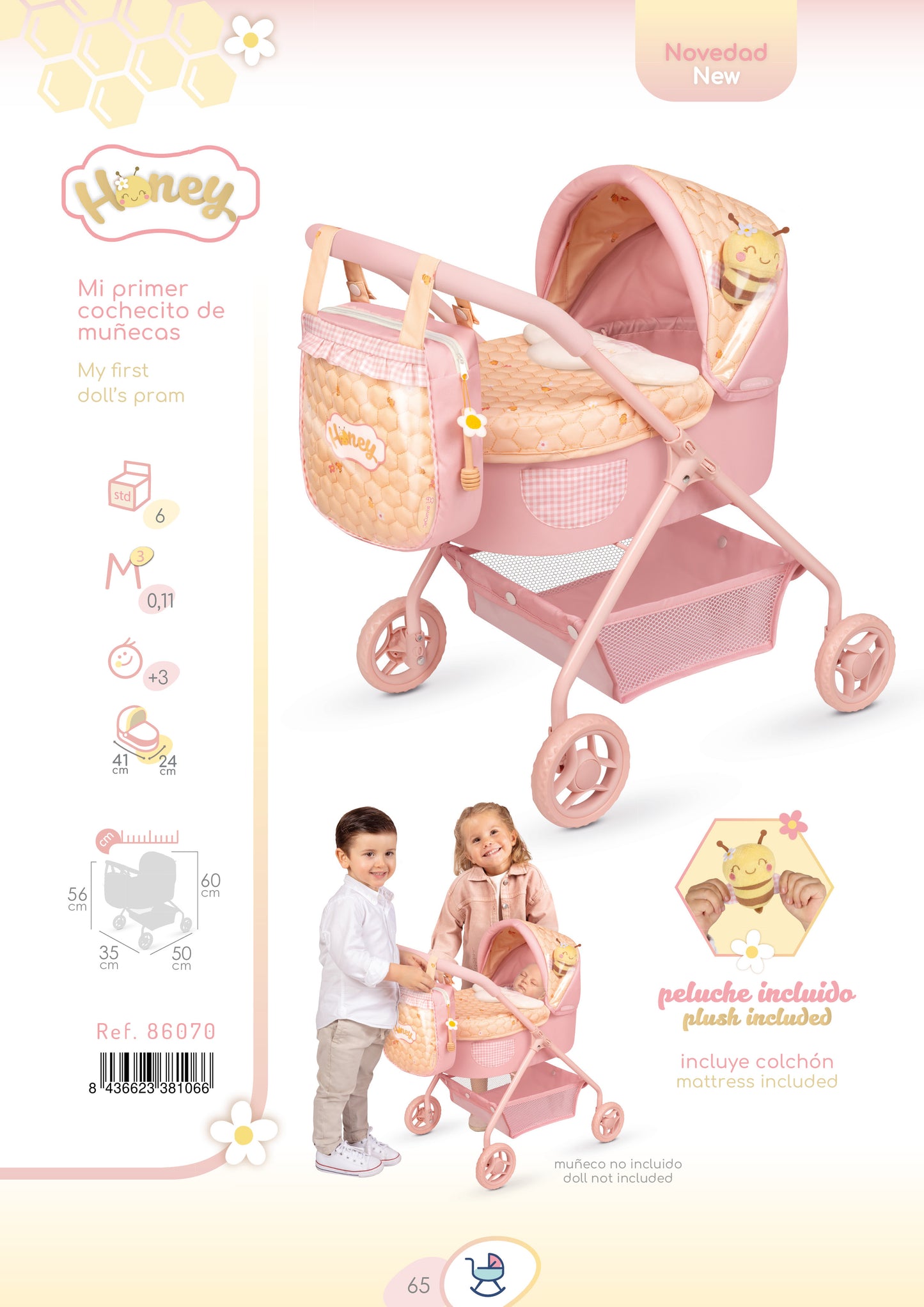 Decuevas My First Doll Pram - Honey Pink Bee Collection (under 4 years)