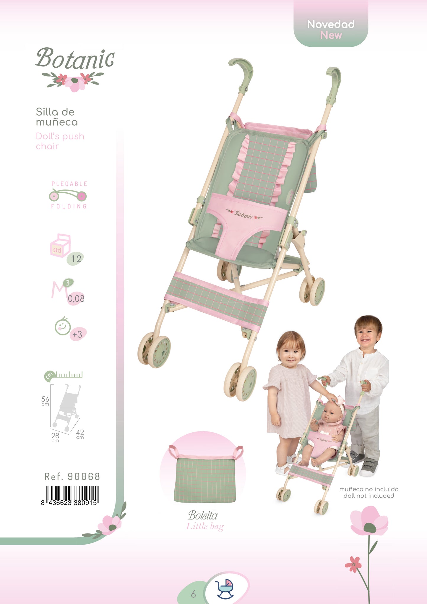 Decuevas My First Doll Buggy Stroller With Bag - Botanical Mint Green Collection