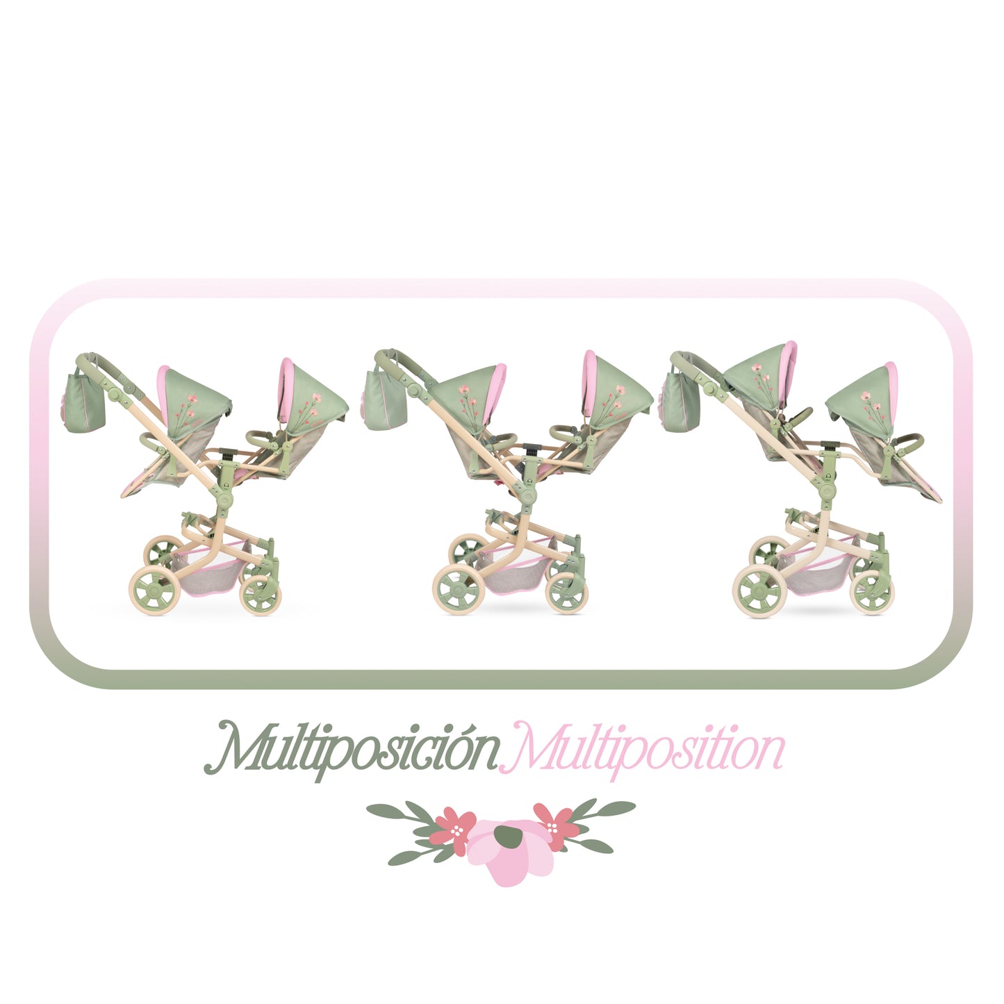 Decuevas Multi-Position Twin Doll Pram 91cm - Botanic Collection (age 5 and over)