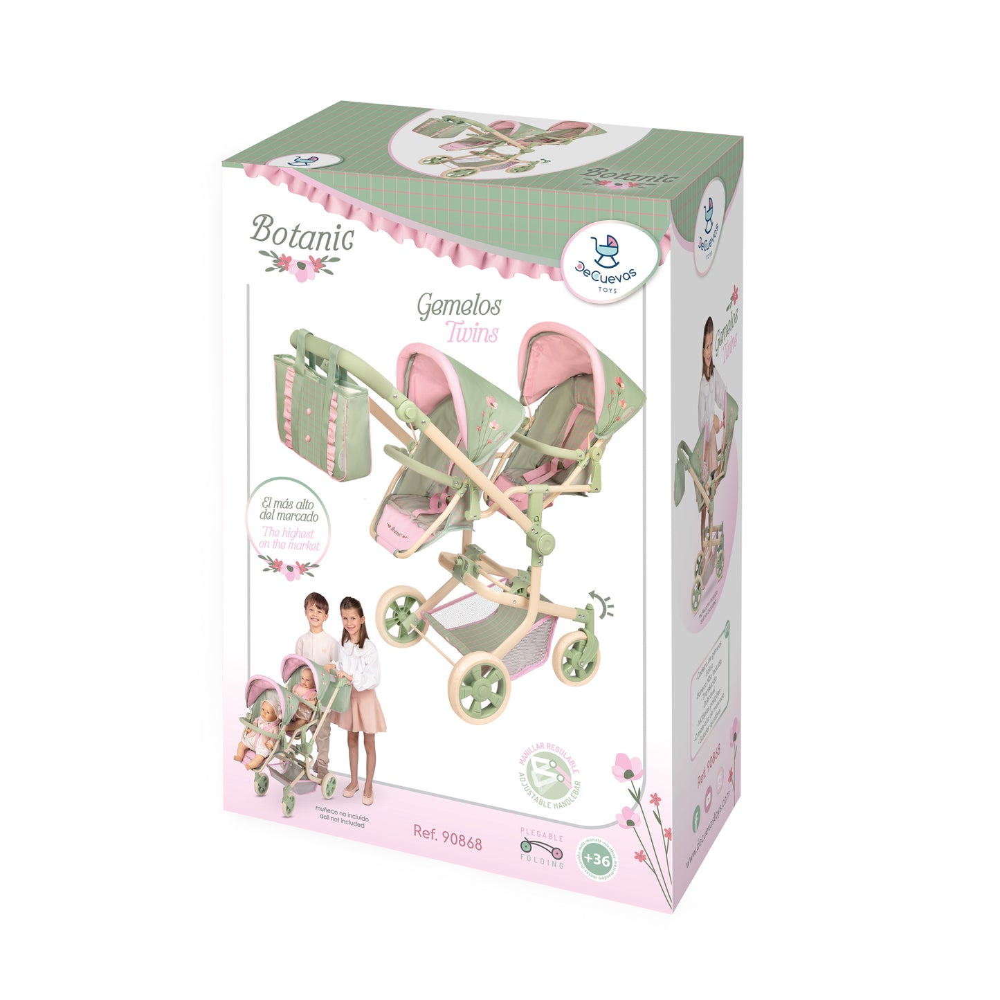 Decuevas Multi-Position Twin Doll Pram 91cm - Botanic Collection (age 5 and over)