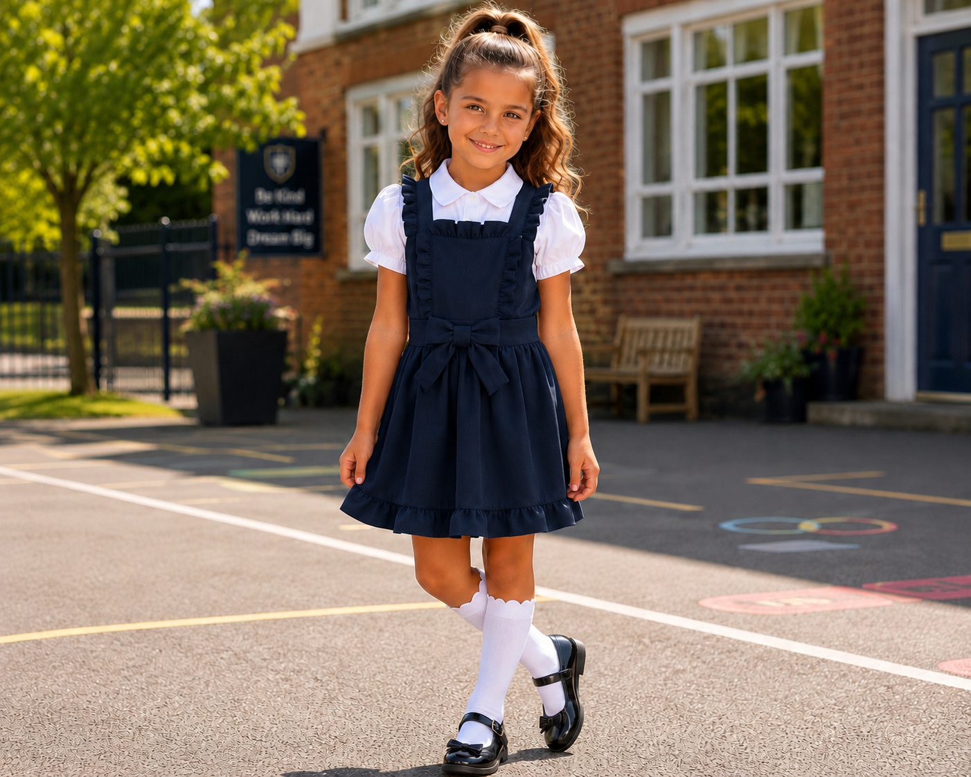Navy School Bow Shirt And  Dress